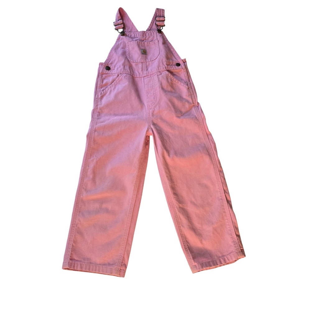 Carhartt Girls Pink Canvas Bib Overalls Size 4T Workwear Heart Hardware